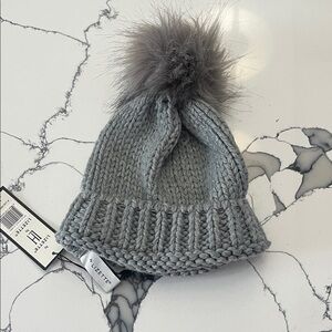 Gray Knit Pom-Pom Beanie for Kids, One Size
